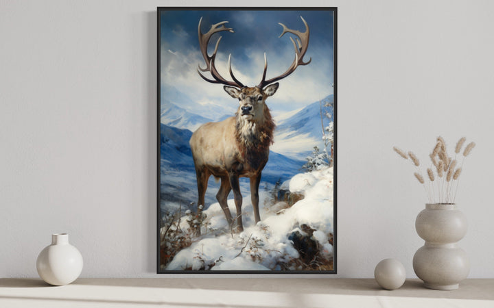 Elk in Snowy Mountains Wall Art close up