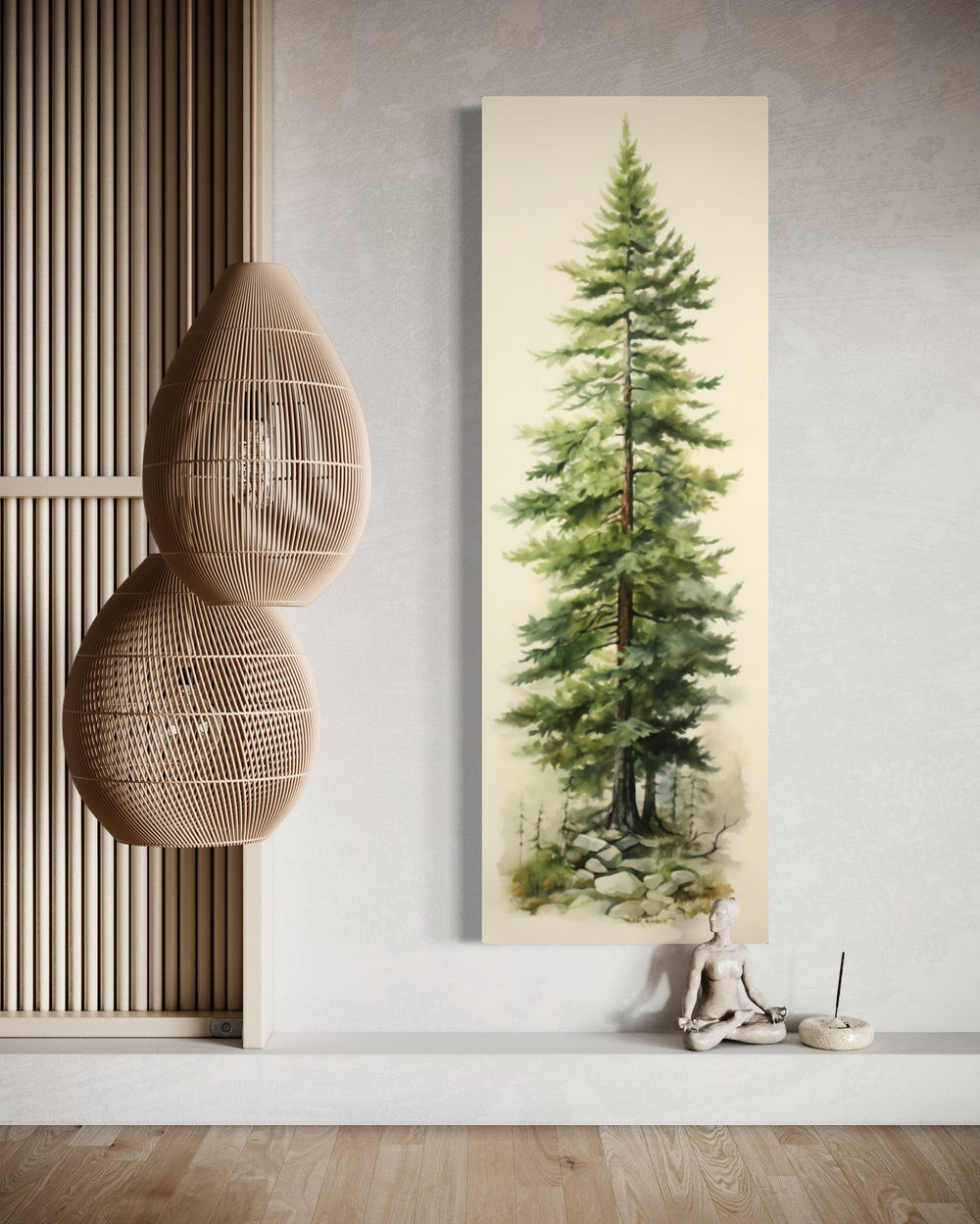 Tall Narrow Pine Tree Vertical Framed Canvas Wall Art close up