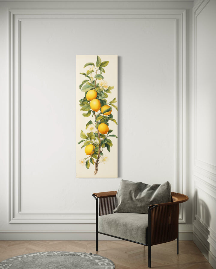 Long Vertical Lemon Tree Watercolor Botanical Yellow Tall Narrow Wall Art