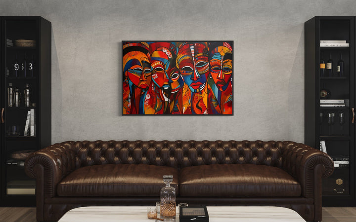 Traditional Red African Masks Framed Canvas Wall Art