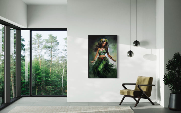 Hula Girl Dancing Traditional Hula Dance Hawaii Canvas Wall Art in large room