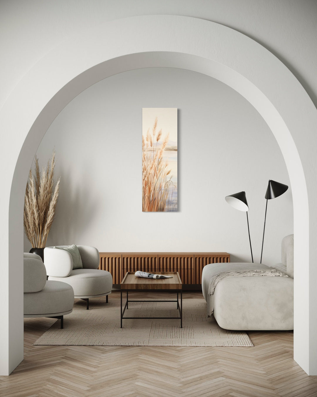 Pampas Grass On The Beach Neutral Vertical Wall Art