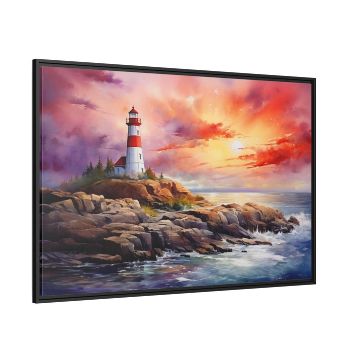 Colorful Lighthouse At Sunset Framed Nautical Wall Decor side view