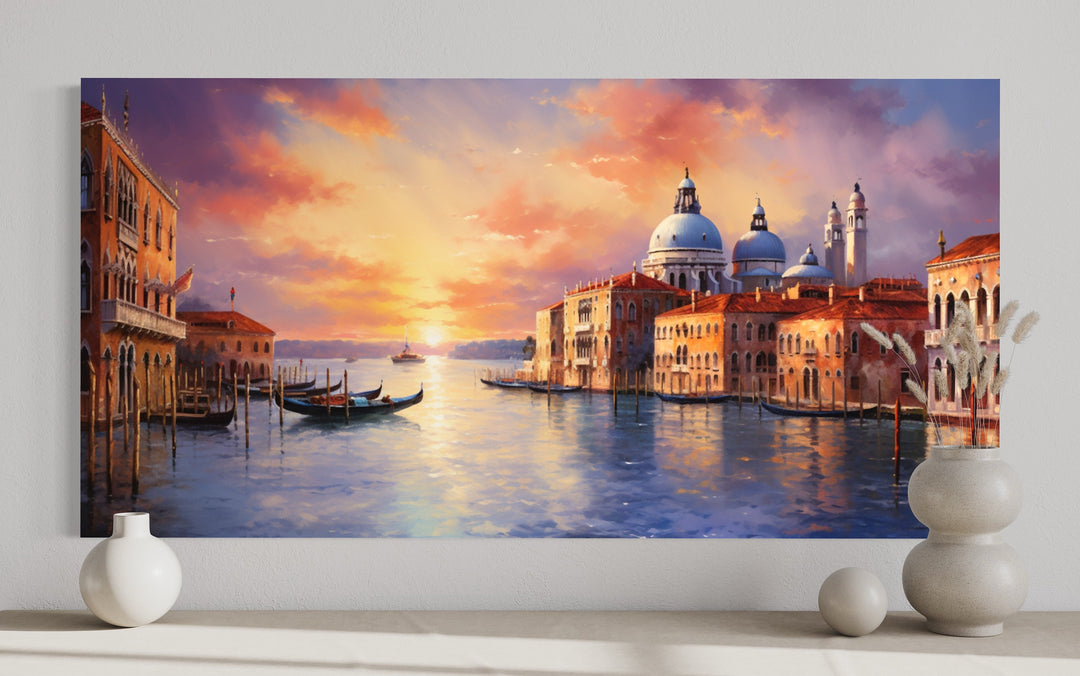 Venice Grand Canal At Sunset Framed Canvas Wall Art close up