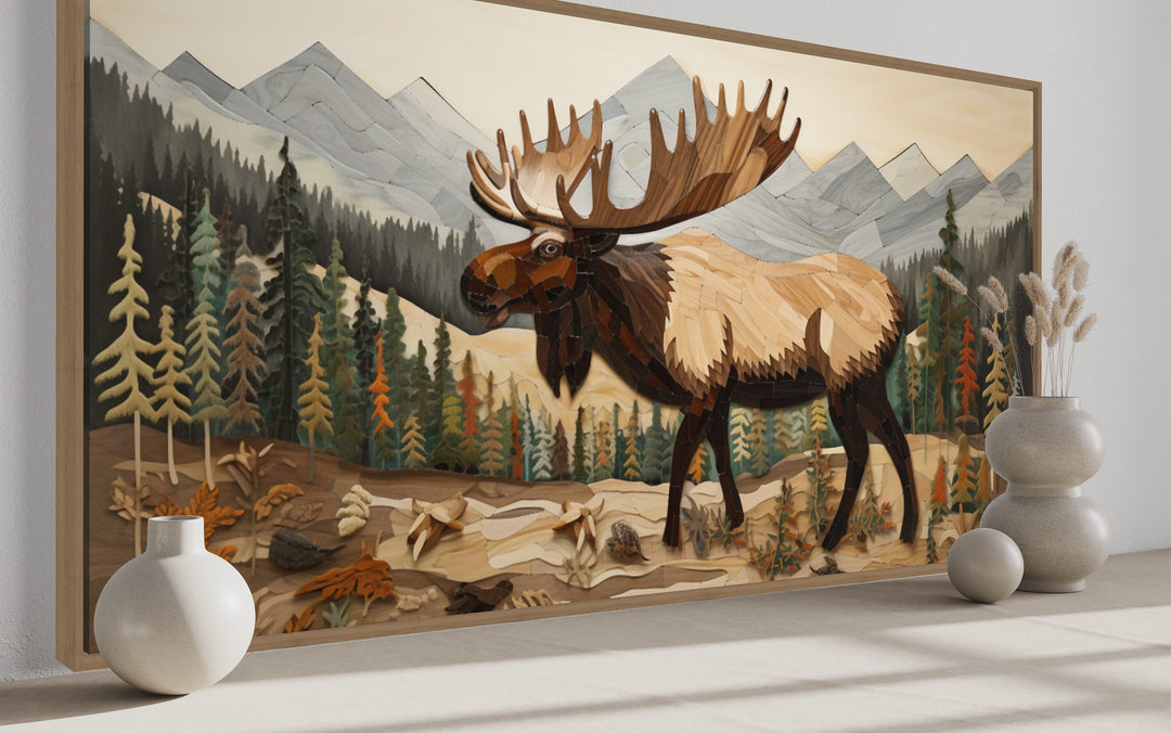 Moose In Mountain Forest Cabin Decor Wall Art side view