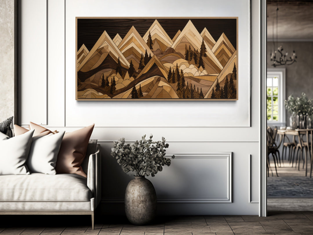 Wood Mountain Painting Framed Canvas Wall Art