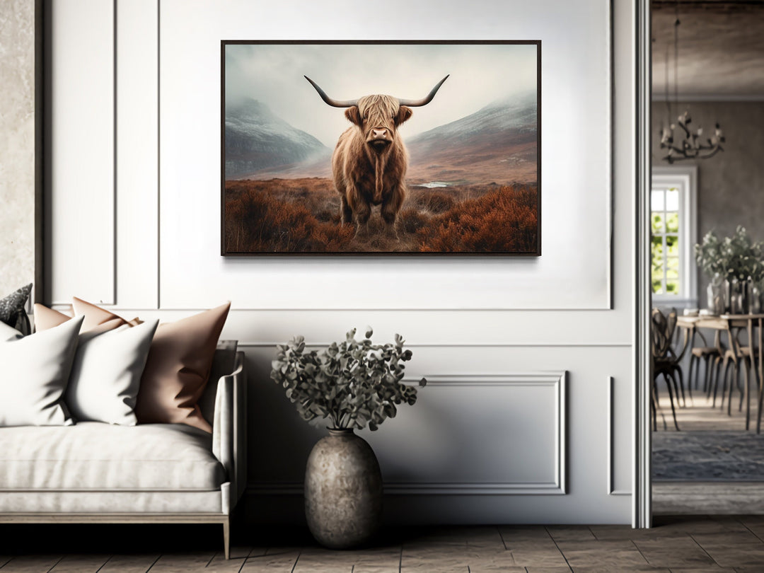 Muted Colors Highland Cow Framed Canvas Wall Art