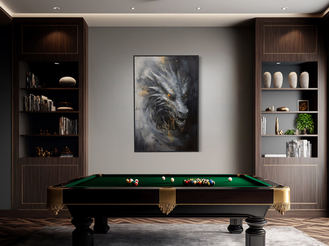 Abstract Dragon Framed Canvas Wall Art in game room