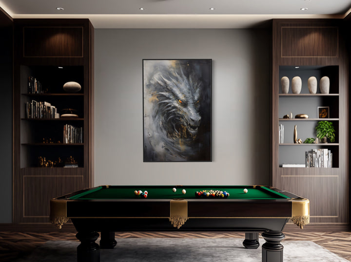 Abstract Dragon Framed Canvas Wall Art in game room