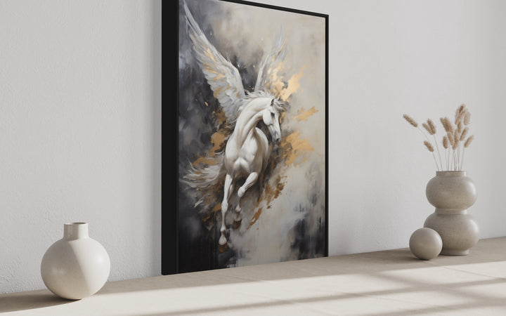 Black White Gold Pegasus Wall Art side view