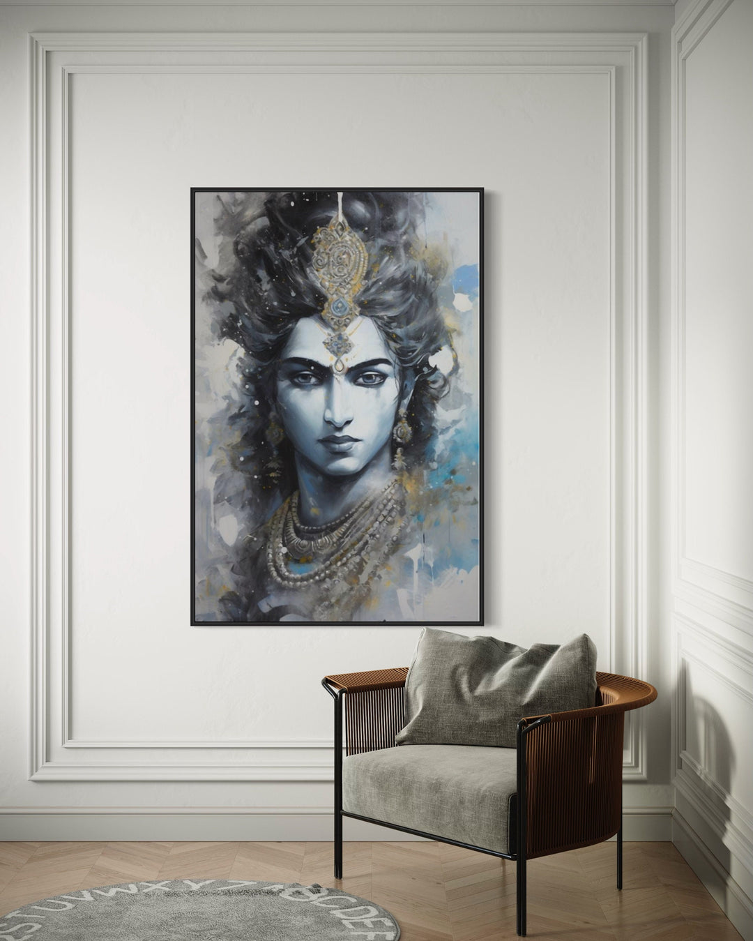 Lord Krishna Abstract Painting Indian Wall Art near armchair