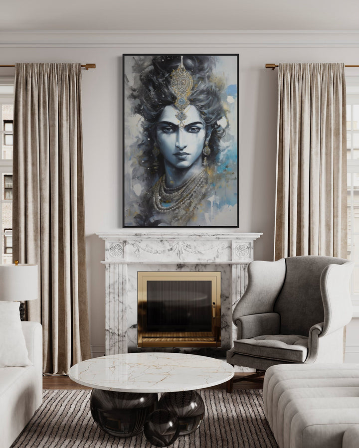 Lord Krishna Abstract Painting Indian Wall Art over mantel