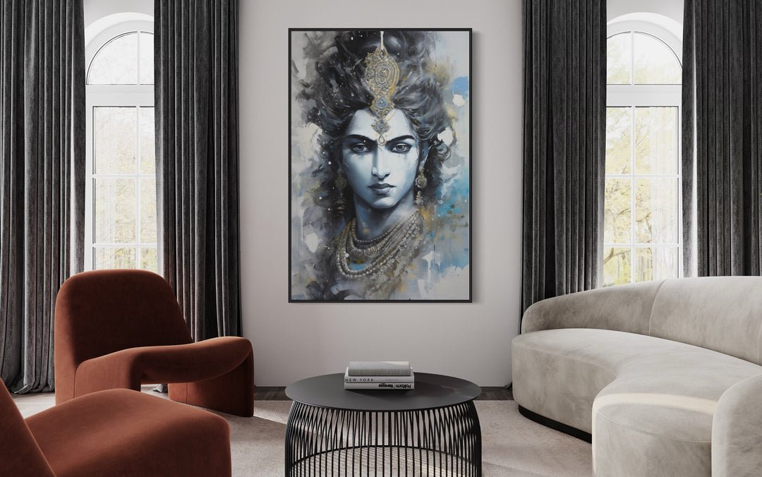 Lord Krishna Abstract Painting Indian Wall Art in modern home