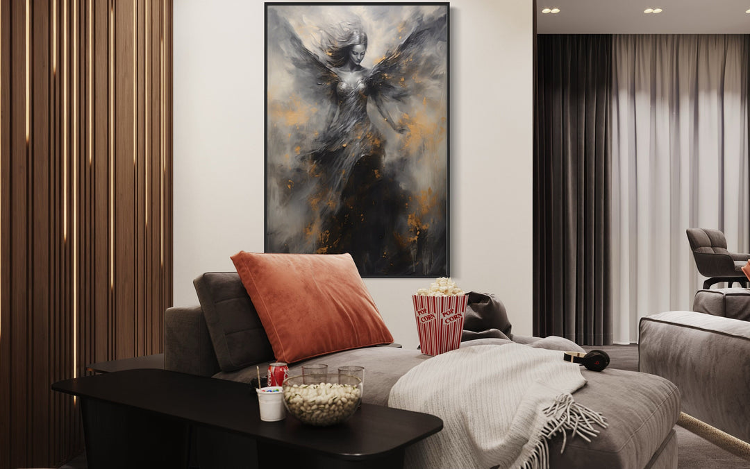 Dark Fallen Angel Framed Canvas Wall Art in man cave