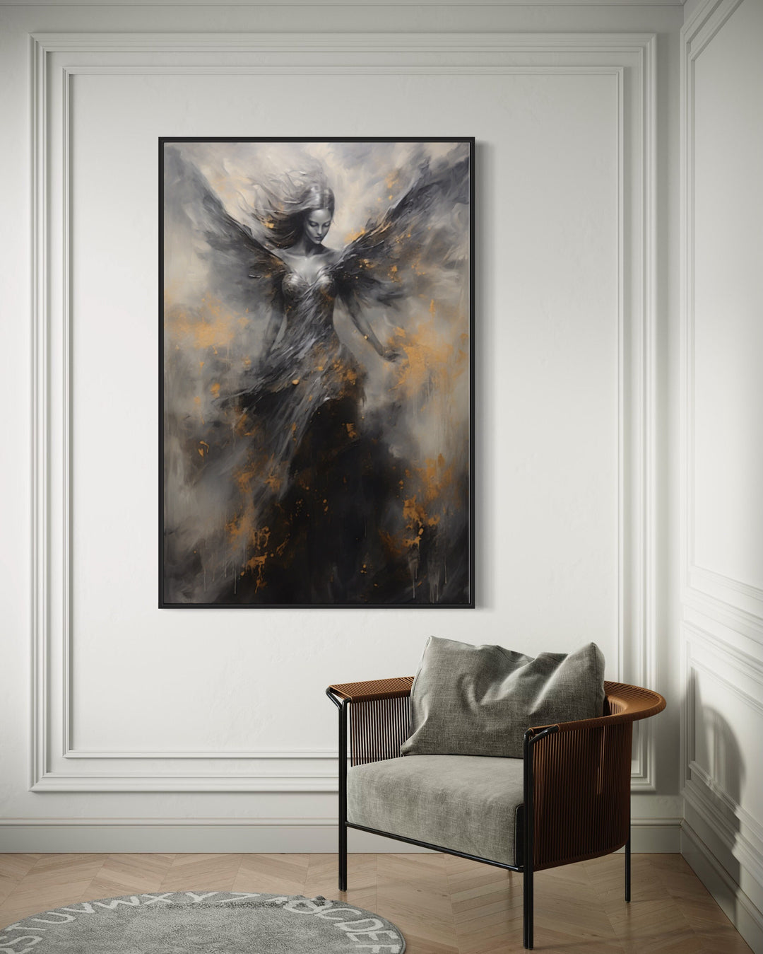 Dark Fallen Angel Framed Canvas Wall Art in living room