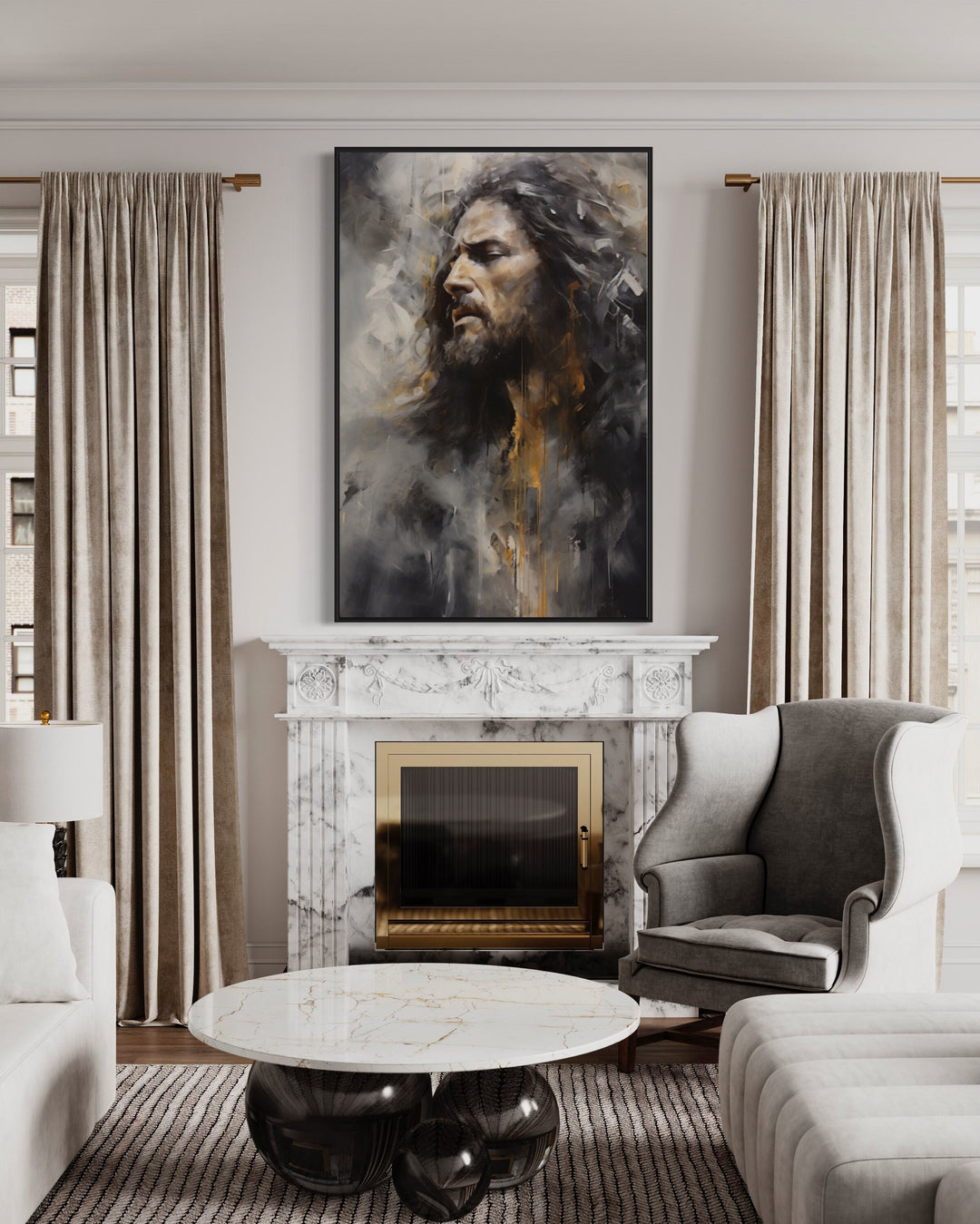 Jesus Christ Abstract Modern Christian Wall Art above fire place