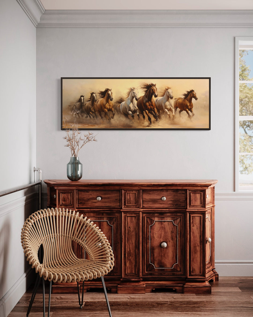 Herd of Wild Horses Running horizontal Wall Art in modern living room