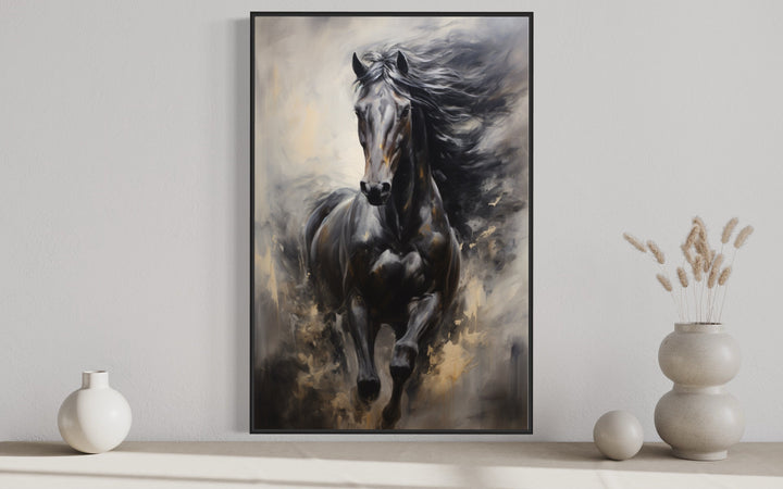 Black Horse Modern Abstract Painting Extra Large Framed Canvas Wall Art close up