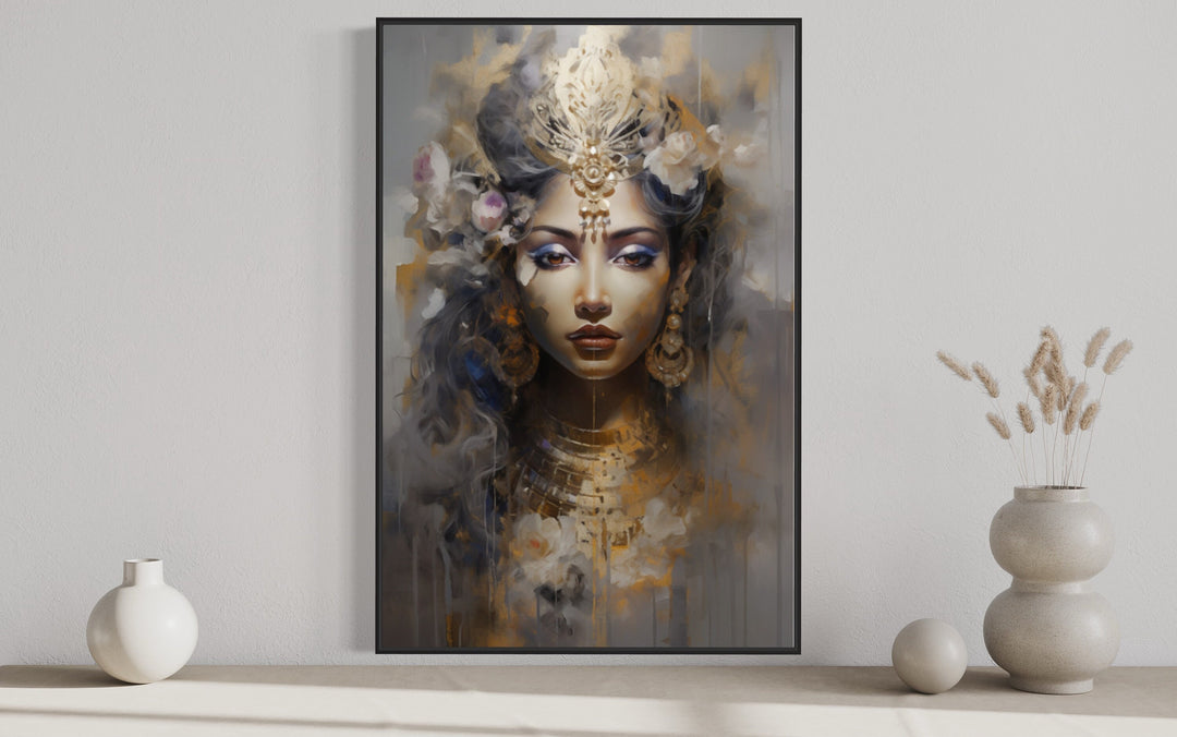 Lakshmi Goddess Indian Framed Canvas Wall Art