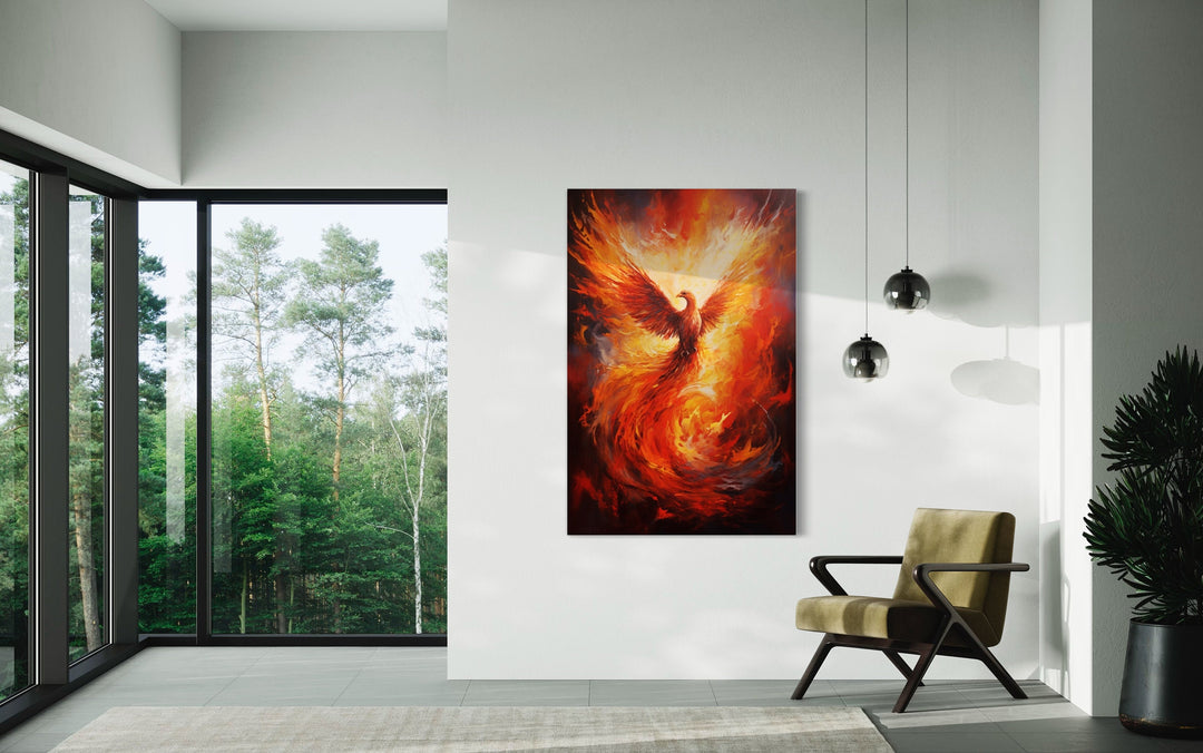 Rising Phoenix Framed Canvas Wall Art in living room