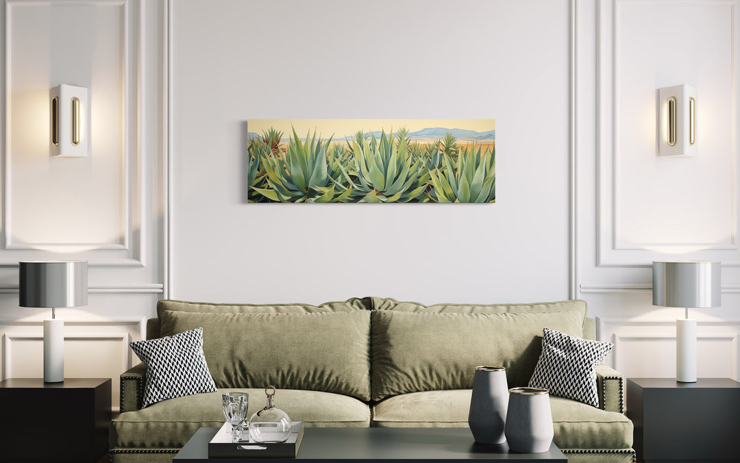 Agave In The Desert Wall Art above green couch