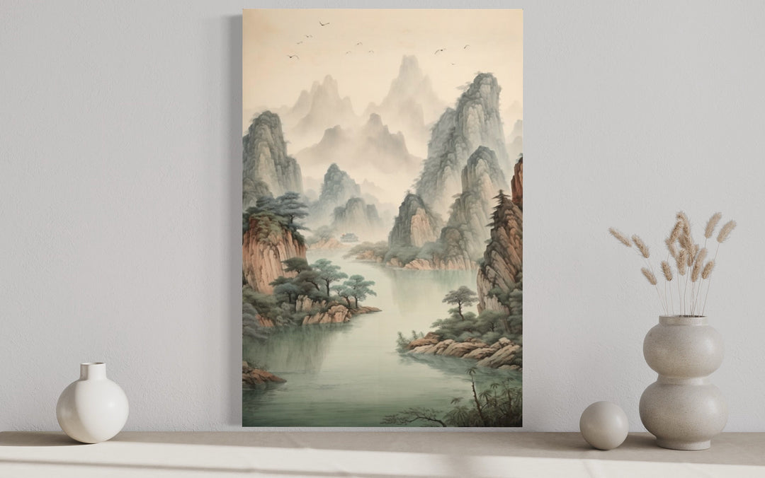 Traditional Chinese Mountains River Landscape Shan Shui Hua Canvas Wall Art close up