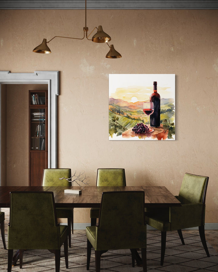 Wine And Vineyard Italian Landscape Kitchen Canvas Wall Art in classy dining room