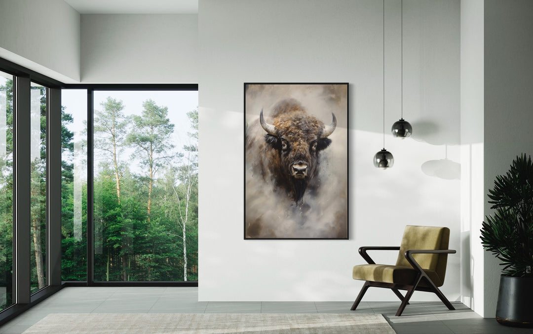 American Buffalo Abstract Painting Extra Large Framed Canvas Wall Art in living room