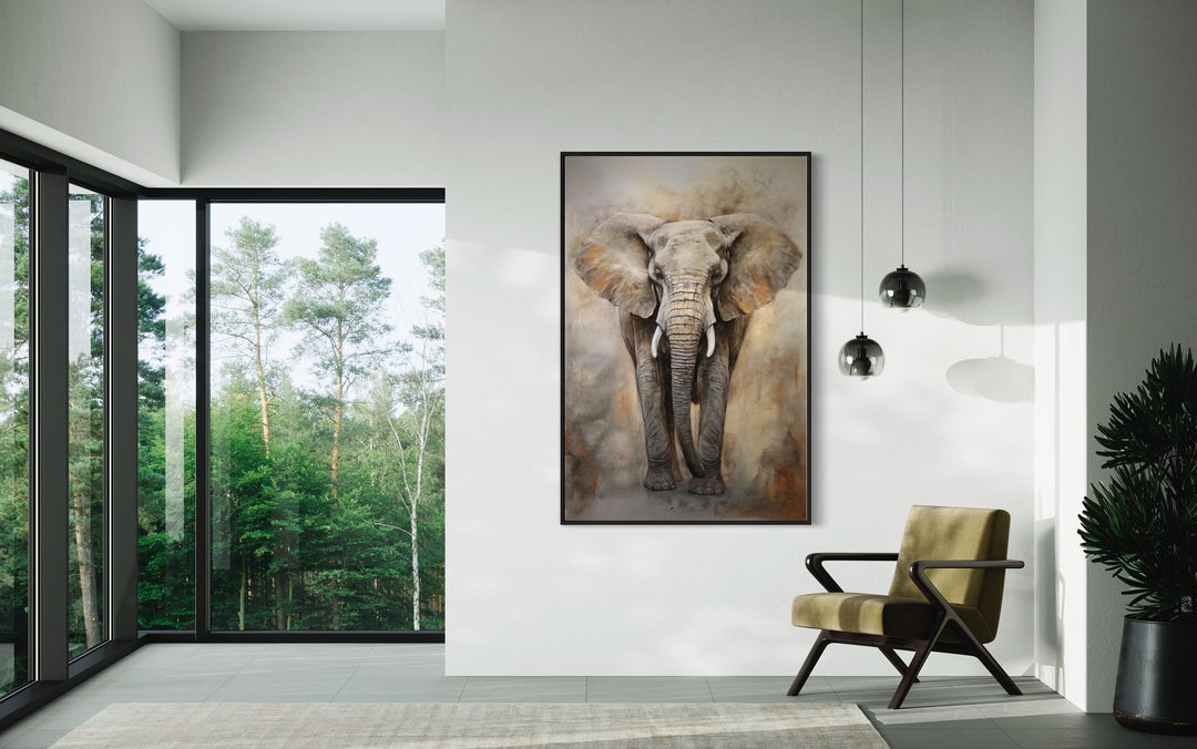 African Elephant Extra Large Abstract Framed Canvas Wall Art in large room
