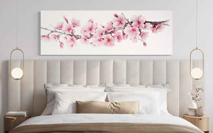 Cherry Blossom Watercolor Painting Long Horizontal Wall Art