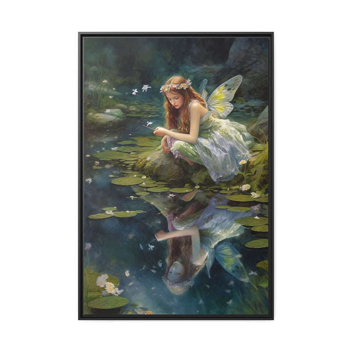 Beautiful Forest Fairy Near Pond Framed Canvas Wall Art close up