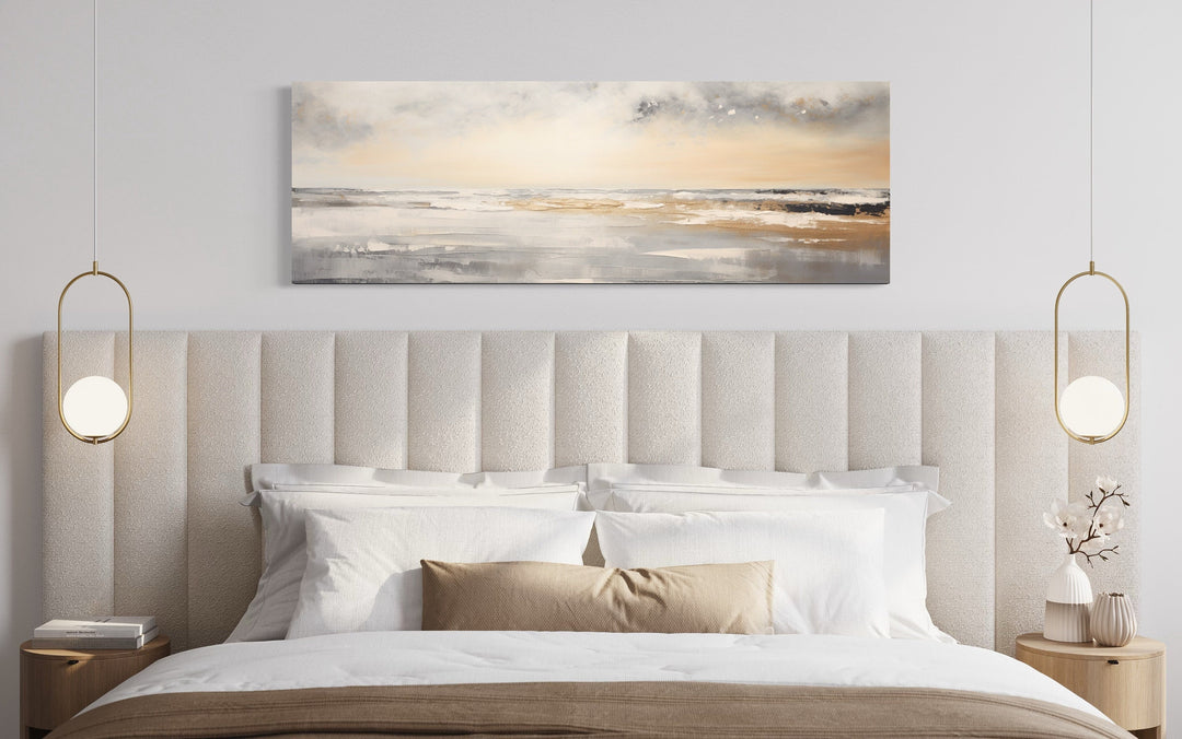 Gold And Silver Abstract Beach Sunset Minimalist Over Bed Wall Art