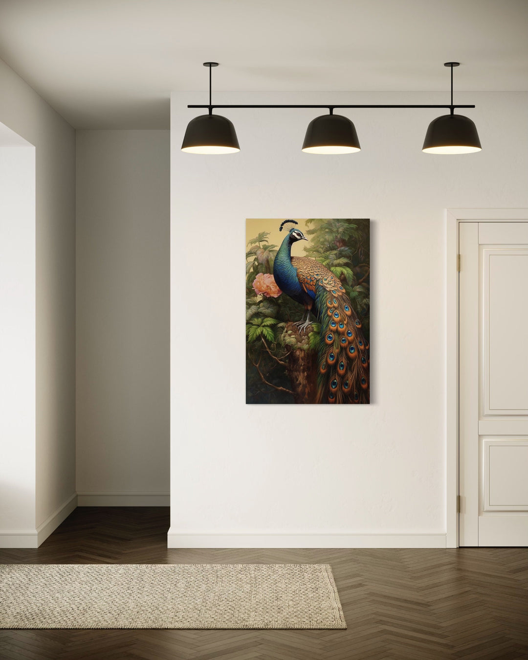 Chinese Peacock Framed Canvas Wall Art in living room