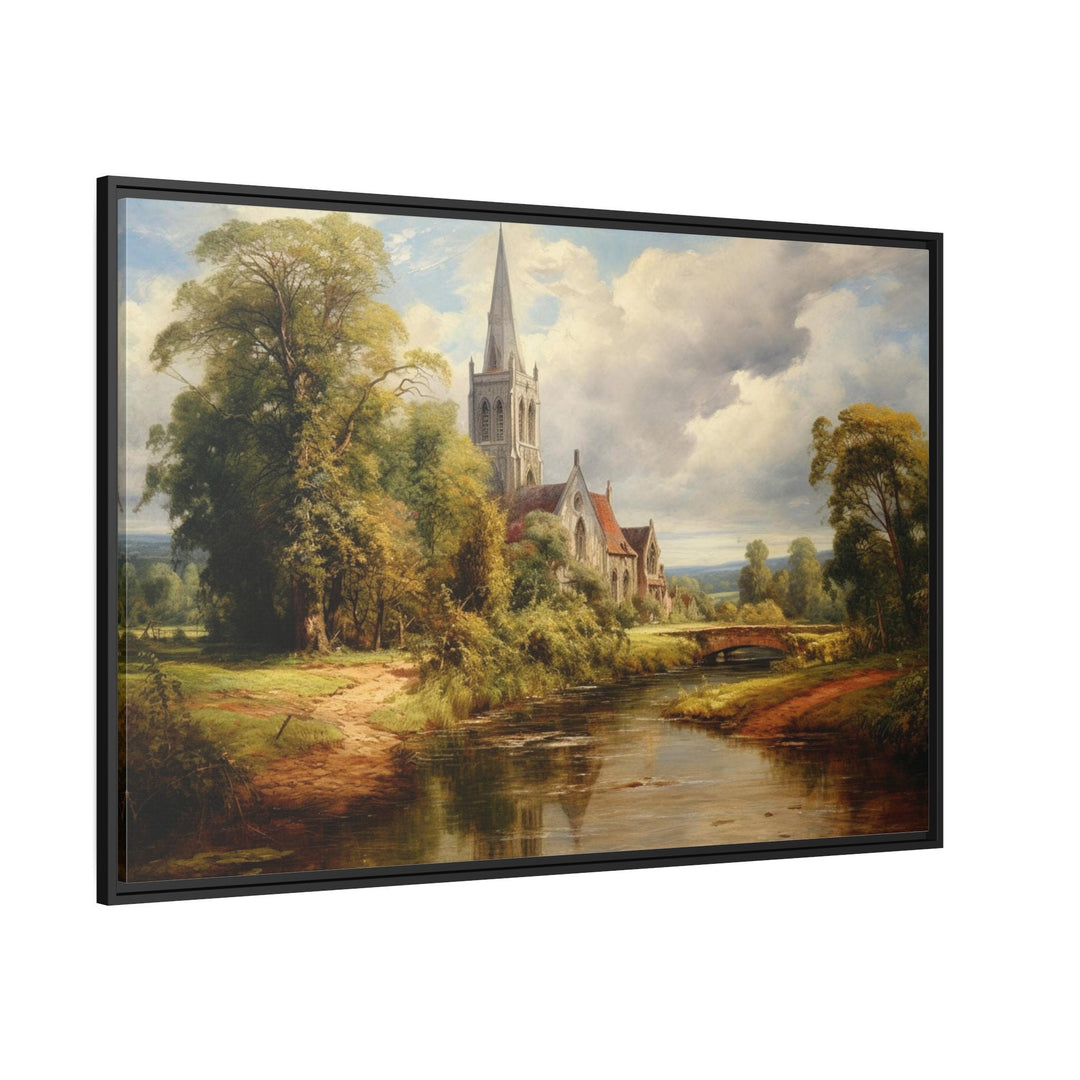 Antique Style Church Painting Framed Canvas Wall Art side view