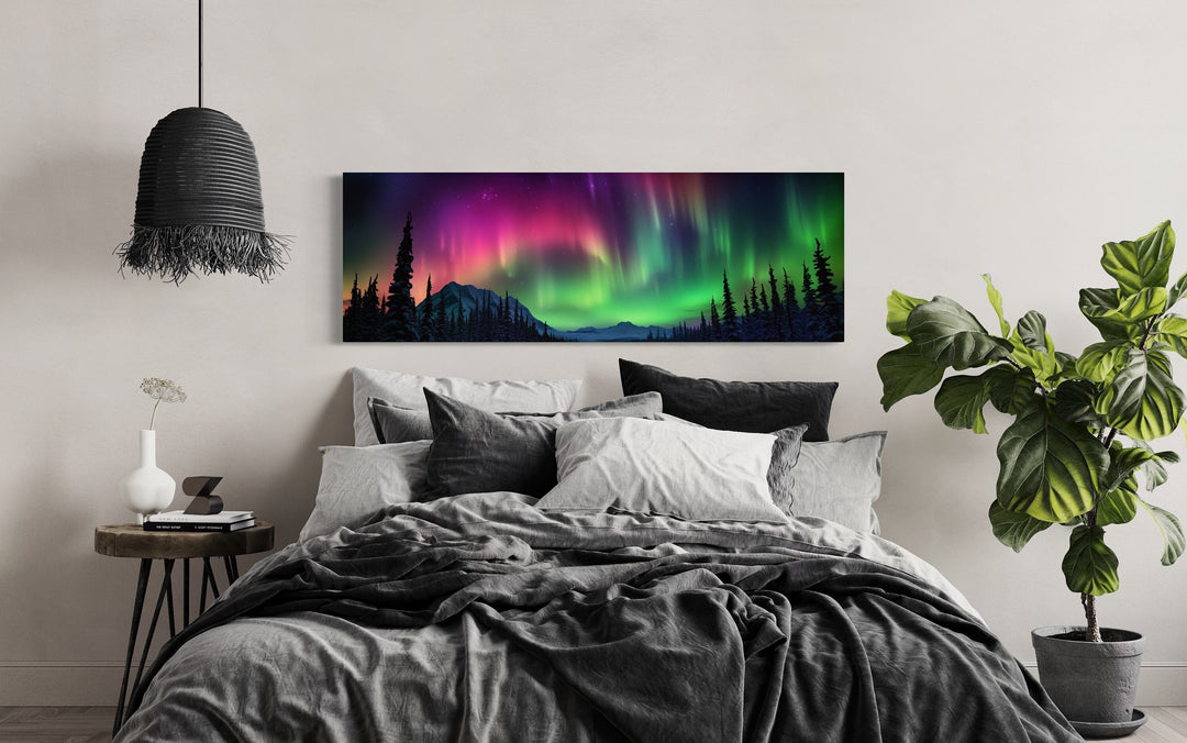 Aurora Borealis, Northern Lights Long Horizontal Framed Canvas Wall Art