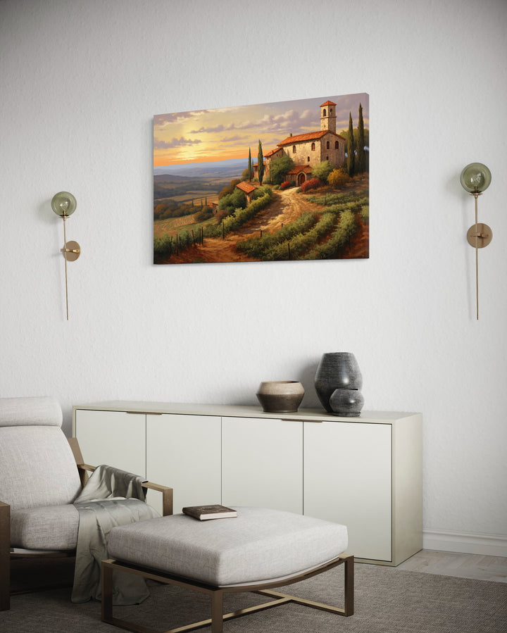 Rolling Hills Of Tuscany Italy Framed Canvas Wall Art in living room