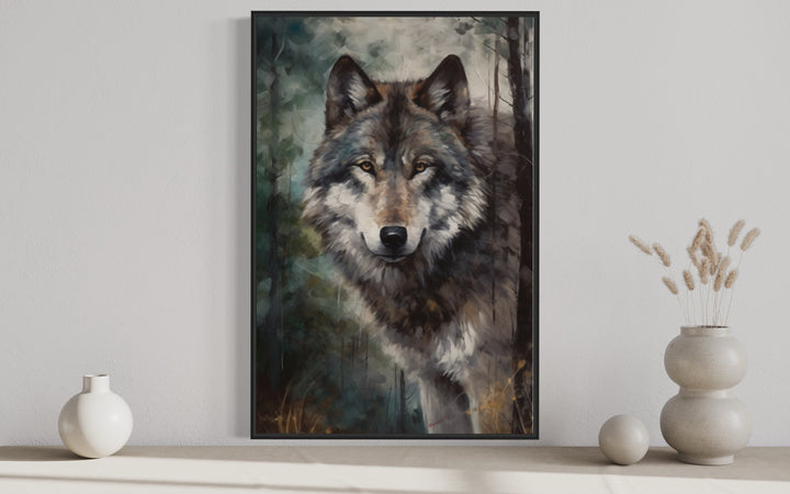 Wolf Pop Art Painting Framed Canvas Wall Art close up