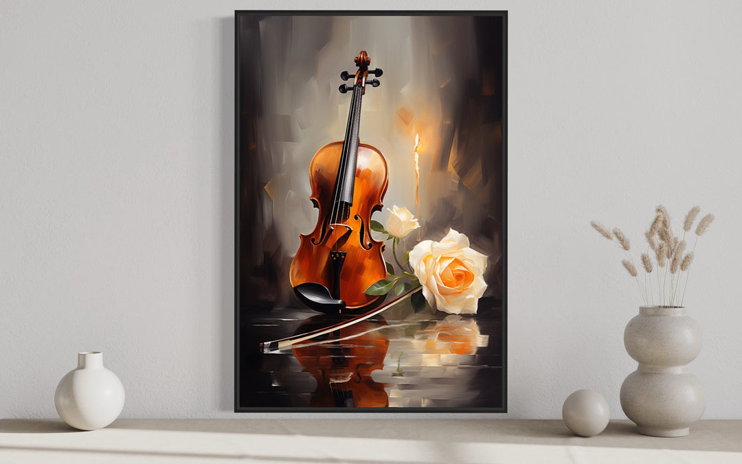 Candlelit Violin Framed Canvas Wall Art close up