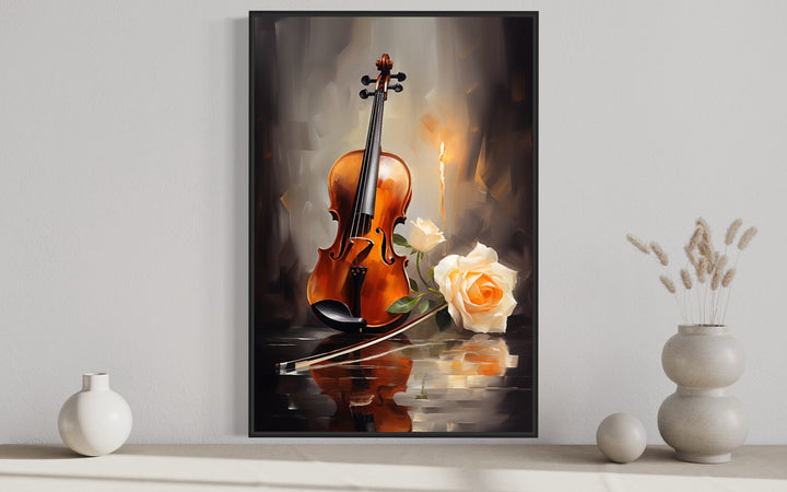 Candlelit Violin Framed Canvas Wall Art close up