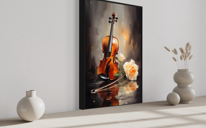 Candlelit Violin Framed Canvas Wall Art side view