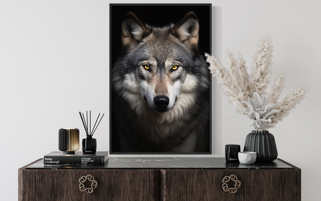 Wolf Photography Style Framed Canvas Wall Art