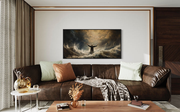 Moses Parting The Sea Framed Canvas Wall Art in living room