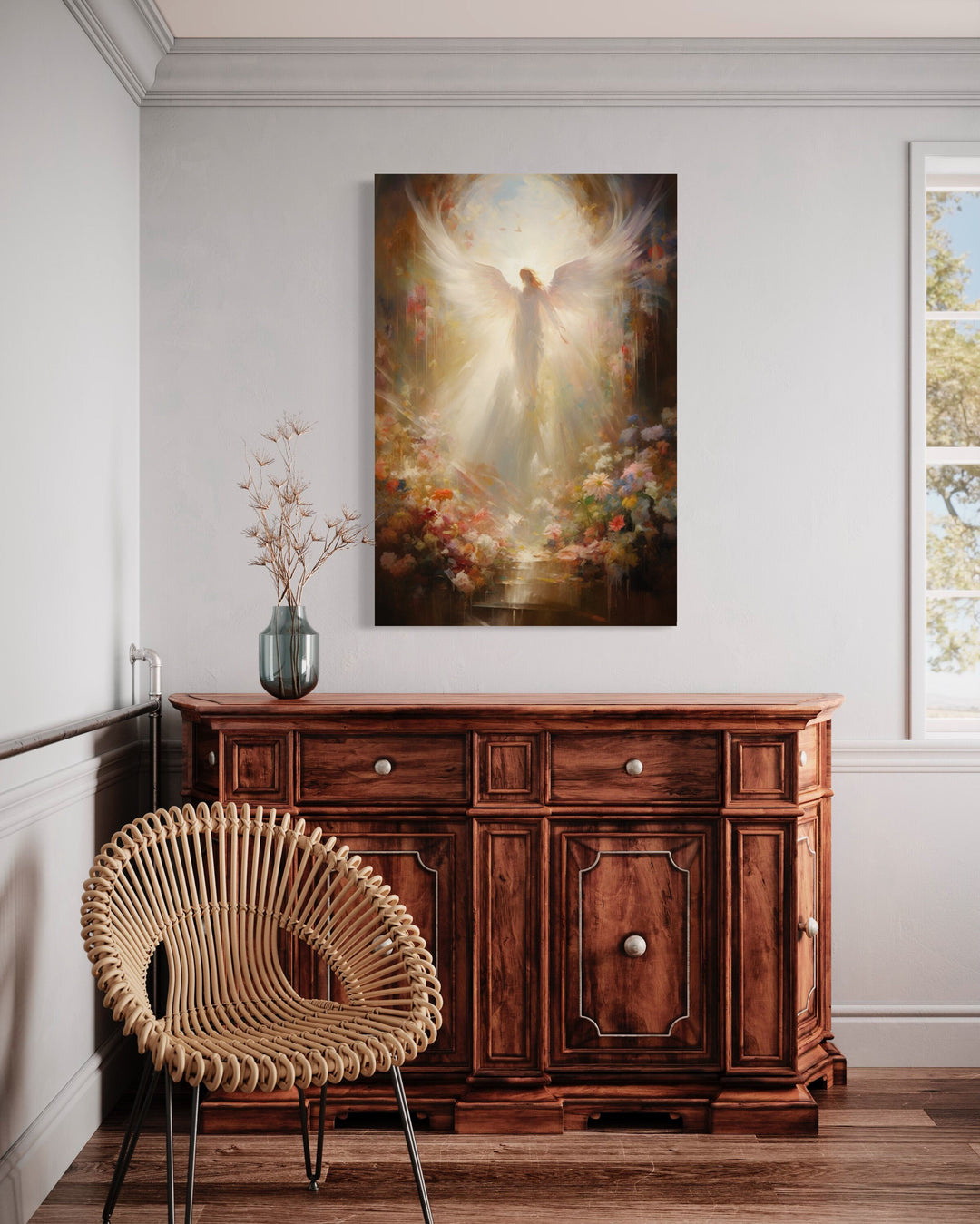 Angel in Heaven With Heavenly Light Christian Framed Canvas Wall Art