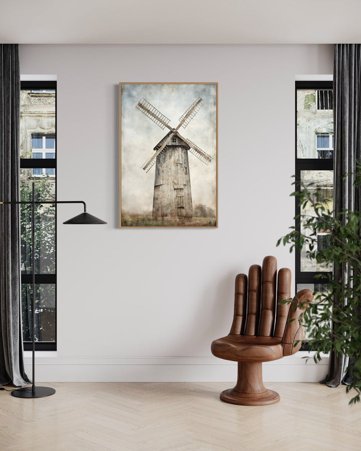 Rustic Old Windmill Painting Farmhouse Wall Decor in living room