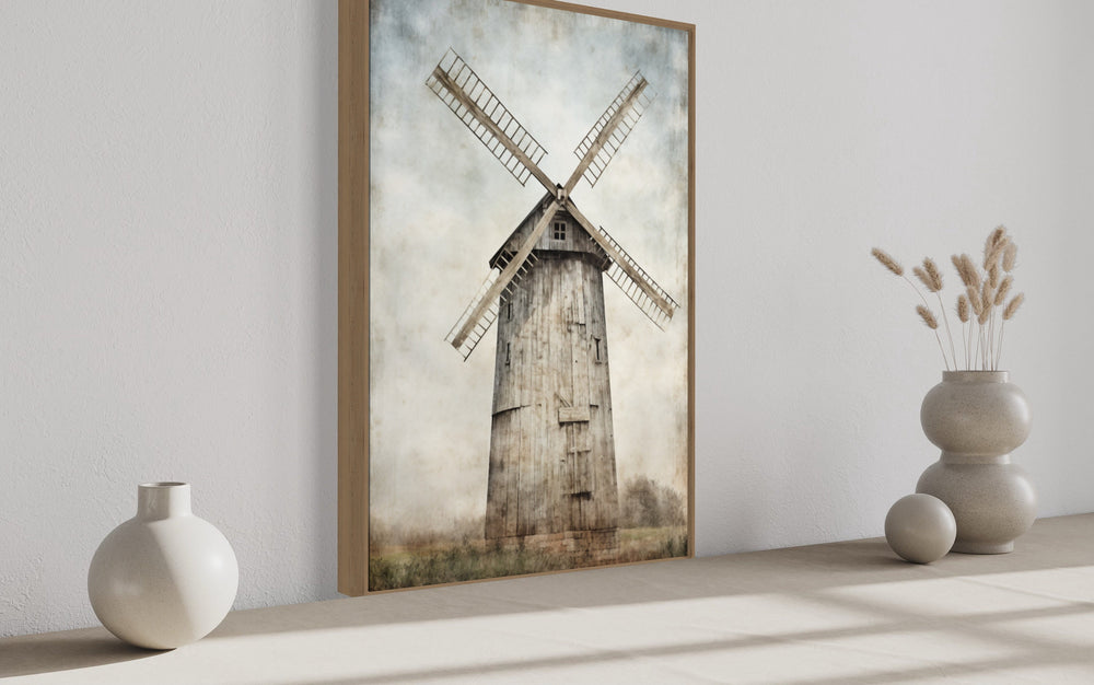 Rustic Old Windmill Painting Farmhouse Wall Decor side view