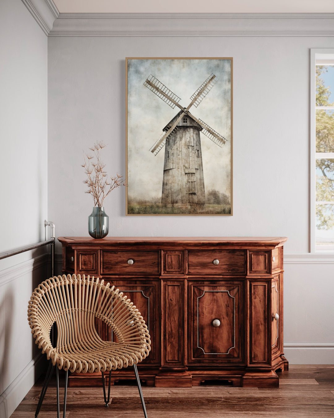 Rustic Old Windmill Painting Farmhouse Wall Decor
