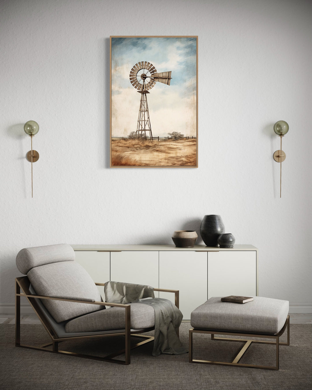 Windmill Painting Framed Canvas Wall Art