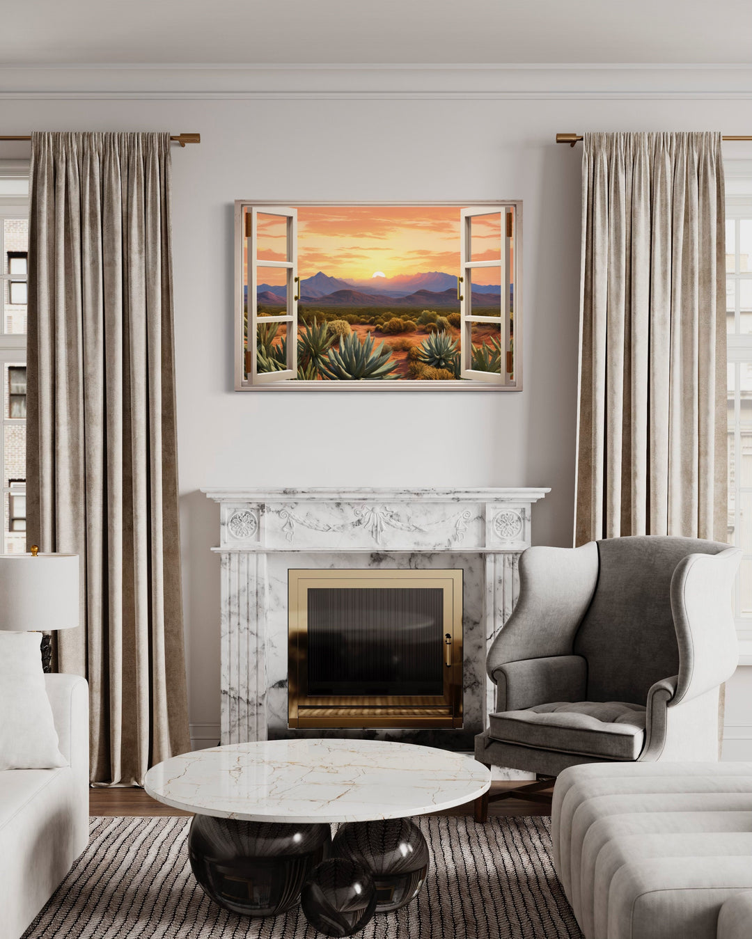 Arizona Desert Open Window Canvas Wall Art above fireplace