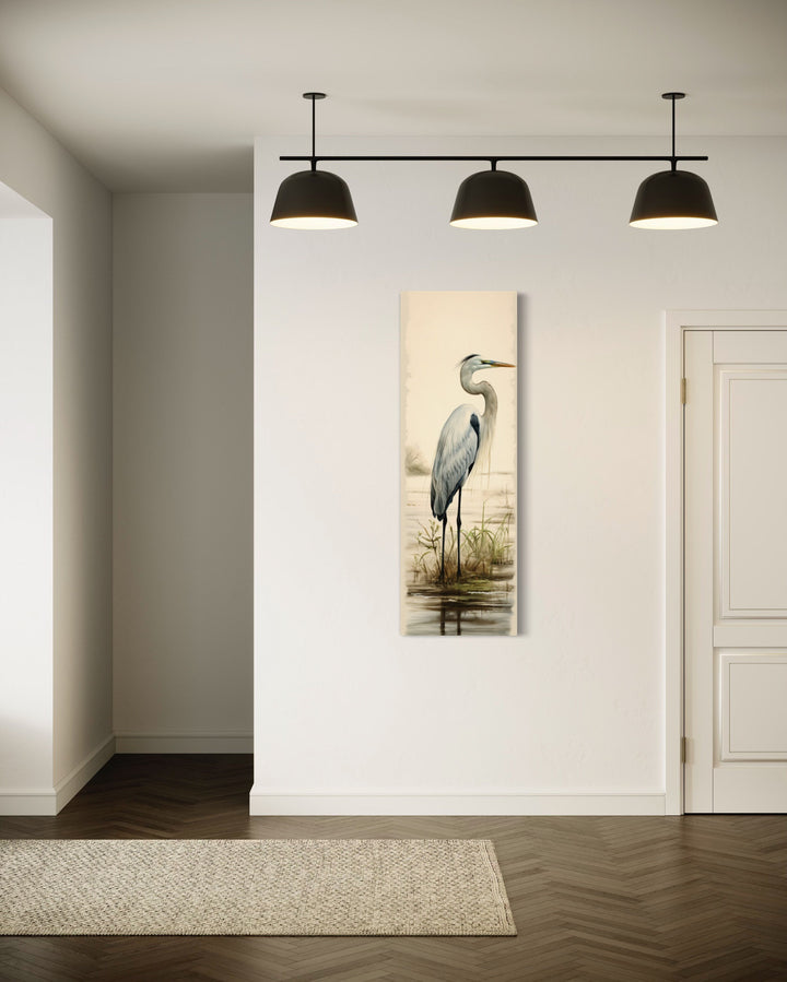 Vertical Great Egret Coastal Bird Tall Wall Art