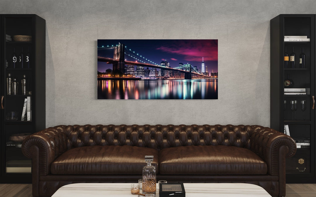 New York City Skyline With Brooklyn Bridge Framed Canvas Wall Art